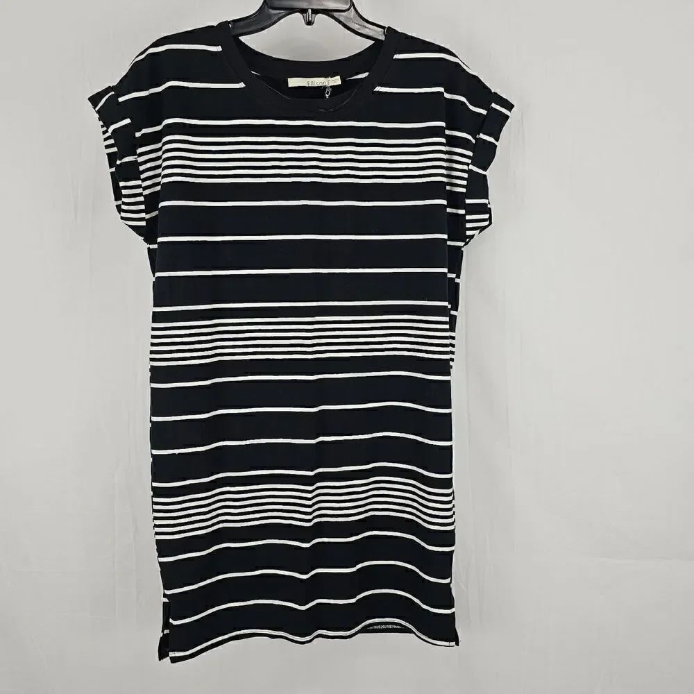 Ellison NWT Black White Striped T Shirt Dress Womens Size Small